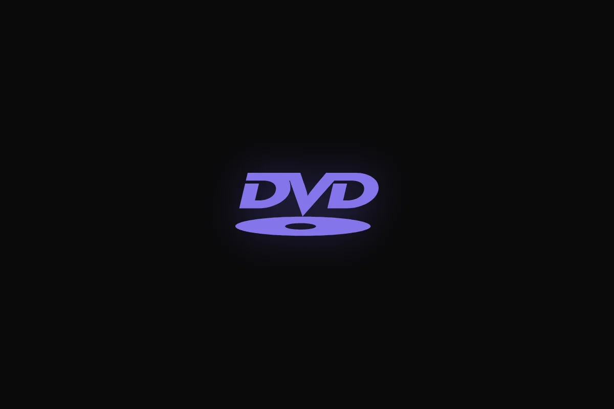Black screen with a glowing purple DVD logo floating in the centre, emitting a soft purple glow