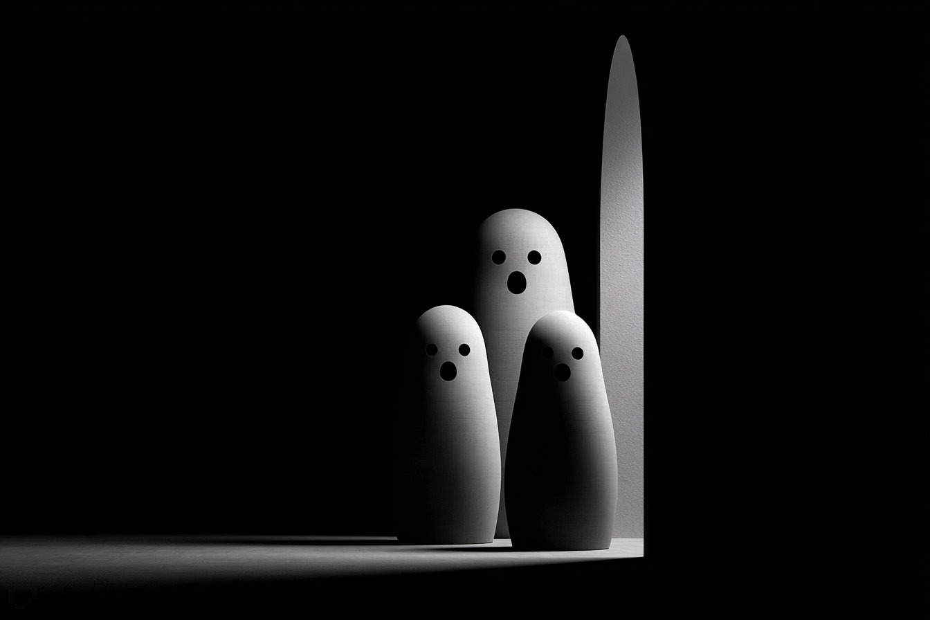 A security camera mounted on a building corner projects a wide cone of light into surrounding darkness.