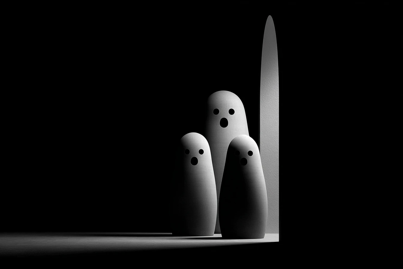 A security camera mounted on a building corner projects a wide cone of light into surrounding darkness.